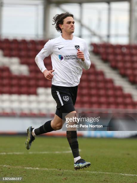 Rasmus Nicolaisen of Portsmouth in action during the Sky Bet League One match between Northampton Town and Portsmouth at PTS Academy Stadium on March...
