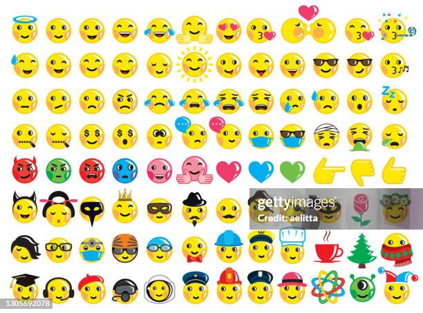 big set of ninety-five emoticons. - sunglasses emoji stock illustrations