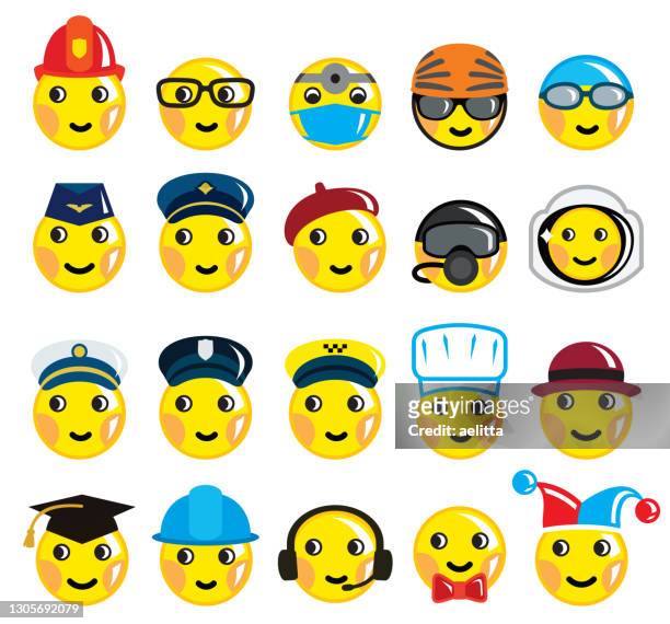 ilustrações, clipart, desenhos animados e ícones de conjunto de emoticons - diferentes profissões. - taxista