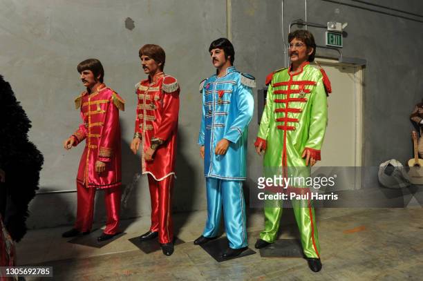 The Beatles in full Sgt Pepper outfits In a warehouse , The Hollywood Wax Museum auctioned all these figures May 4th 2009 one fetching $15000....