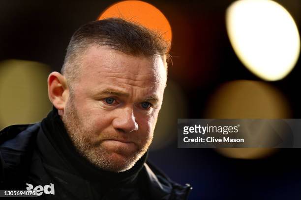 Wayne Rooney, manager of Derby County talks to the press after the Sky Bet Championship match between Coventry City and Derby County at St Andrew's...