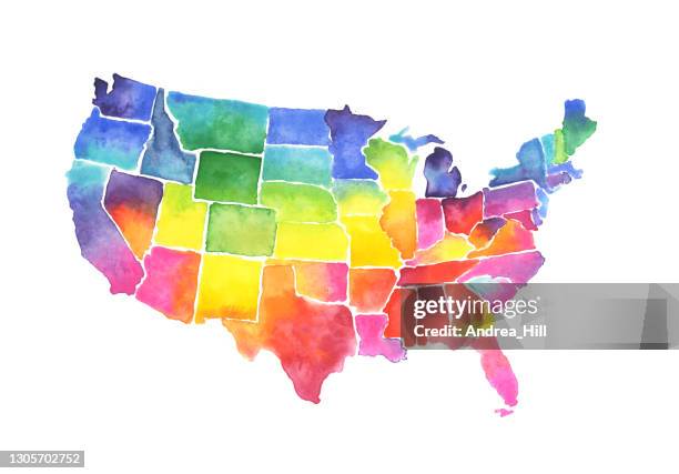 illustrazioni stock, clip art, cartoni animati e icone di tendenza di usa states map acquerello pittura - cultura americana