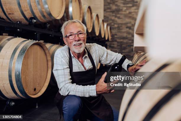 retrato de um empresário maduro trabalhando em sua adega - winemaking - fotografias e filmes do acervo