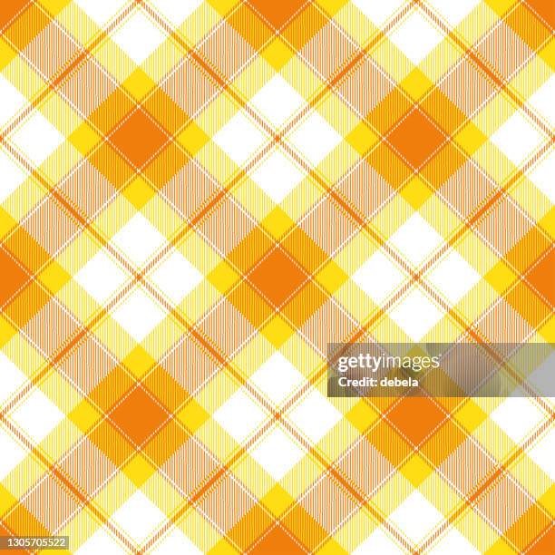 yellow orange argyle scottish tartan plaid textile pattern - argyle sweater stock illustrations