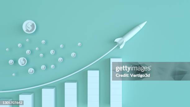 business trends graphs and charts. dollar sign with rocket - 3d chart stock pictures, royalty-free photos & images