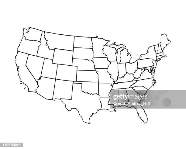 usa states map ink drawing. vector eps10 illustration - us state border stock illustrations