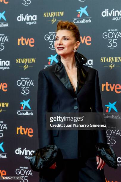 Najwa Nimri attends Goya Cinema Awards 2021 red carpet at Gran Hotel Miramar on March 06, 2021 in Malaga, Spain.