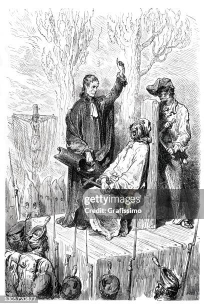 execution of a murderer in barcelona spain 1862 - medieval execution stock illustrations