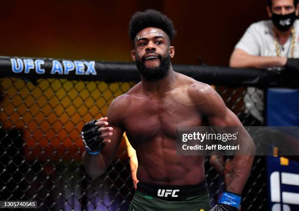 Aljamain Sterling prepares to fight Petr Yan of Russia in their UFC bantamweight championship fight during the UFC 259 event at UFC APEX on March 06,...