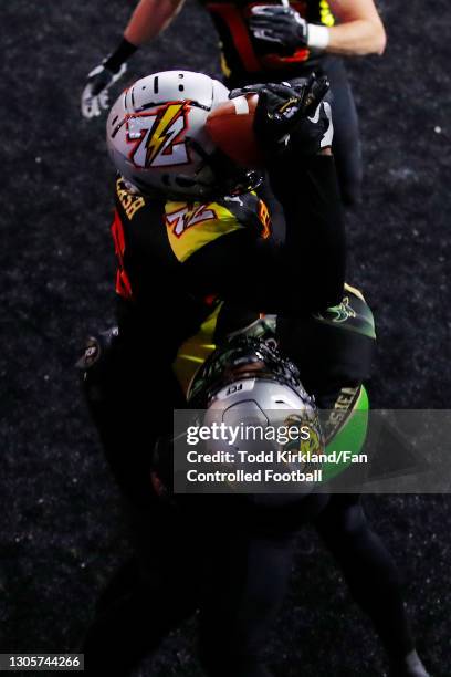 Josh Gordon of the Zappers catches a game winning Hail Mary pass in the end zone against Darren Dowdell of the Beasts during the second half of a Fan...