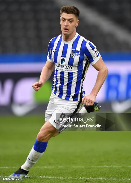 Krzysztof Piatek of Berlin in action during the Bundesliga match between Hertha BSC and FC Augsburg at Olympiastadion on March 06, 2021 in Berlin,...