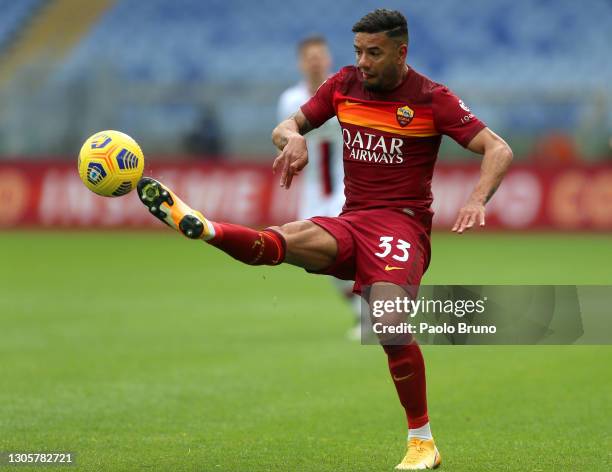 Bruno Peres of Roma controls the ball during the Serie A match between AS Roma and Genoa CFC at Stadio Olimpico on March 07, 2021 in Rome, Italy....