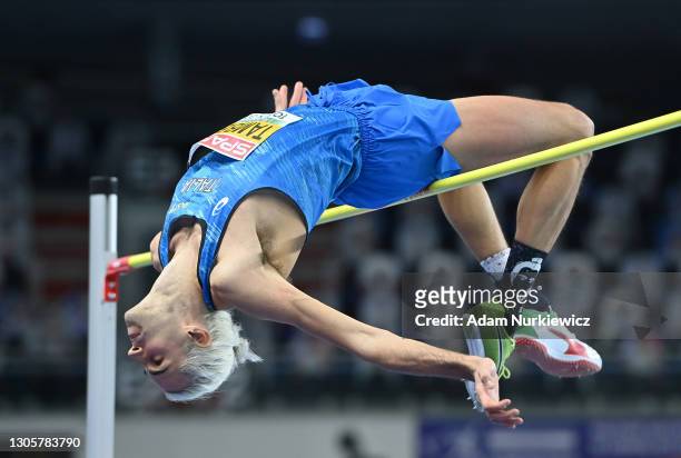 Gianmarco Tamberi of Italy competes in the Men's High Jump final during the first session on Day 3 of the European Athletics Indoor Championships at...