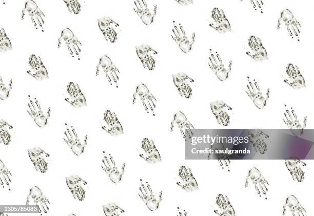 pattern of handprints on white background - hand print stock pictures, royalty-free photos & images