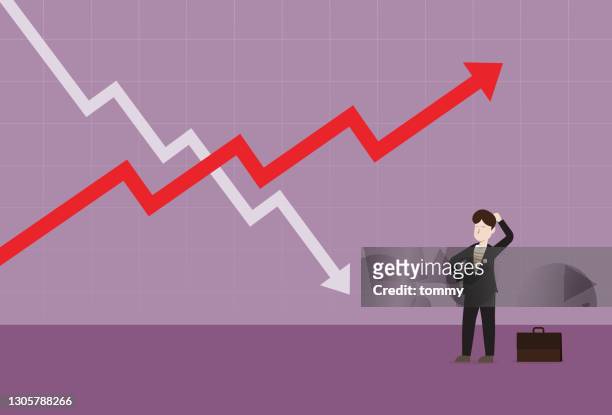 ein geschäftsmann schaut sich ein börsendiagramm an - stock market graph stock-grafiken, -clipart, -cartoons und -symbole