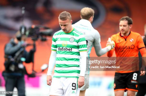 Leigh Griffiths of Celtic looks dejected following the Ladbrokes Scottish Premiership match between Dundee and Celtic at Tannadice Park on March 07,...