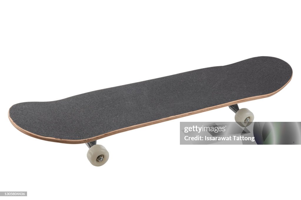 Black skateboard isolated on white background