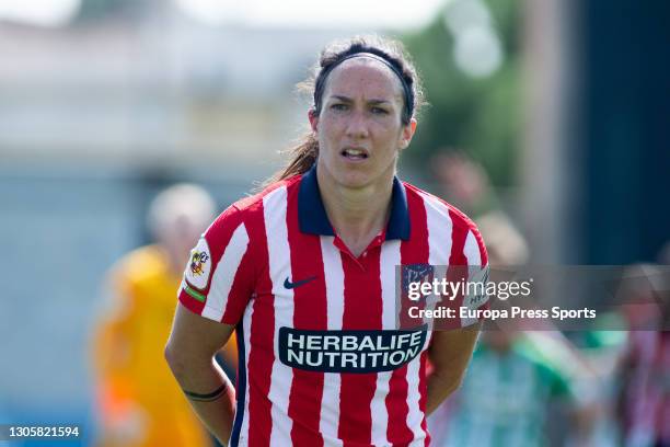 Silvia Meseguer of Atletico de Madrid looks on during the Spanish women's league, Primera Iberdrola, football match played between Real Betis...