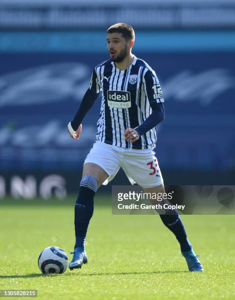 Okay Yokuslu of West Brom during the Premier League match between West Bromwich Albion and Newcastle United at The Hawthorns on March 07, 2021 in...