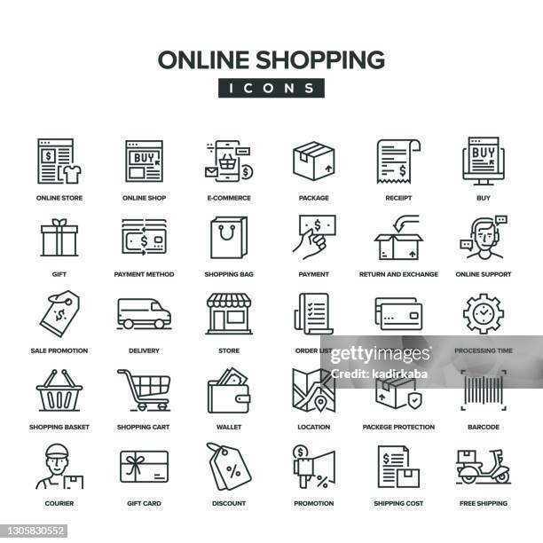 online shopping line icon set - receipt stock illustrations