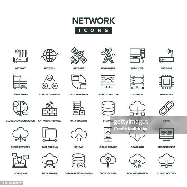 ilustrações de stock, clip art, desenhos animados e ícones de network line icon set - fio de computador