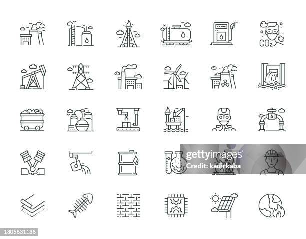 heavy and power industry thin line icon set serie - fuel tank stock-grafiken, -clipart, -cartoons und -symbole