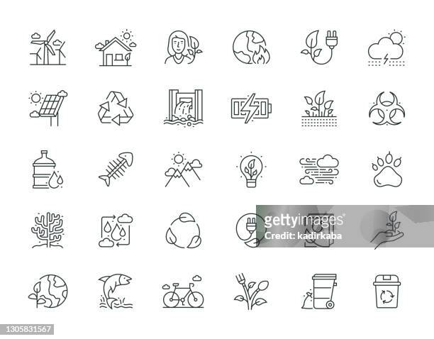 ecology thin line icon set series - environmental issues stock illustrations
