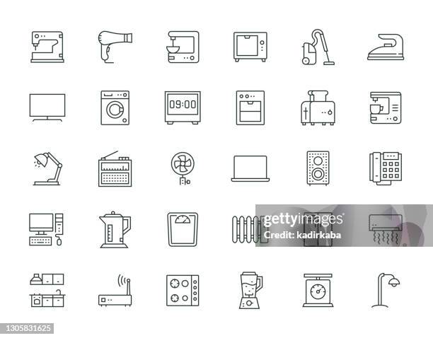 ilustraciones, imágenes clip art, dibujos animados e iconos de stock de electrodomésticos thin line icon set series - lava lamp