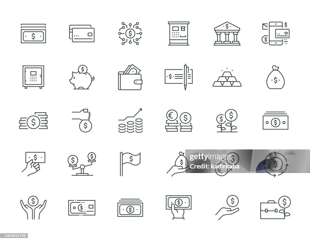 Money Thin Line Icon Set-serie