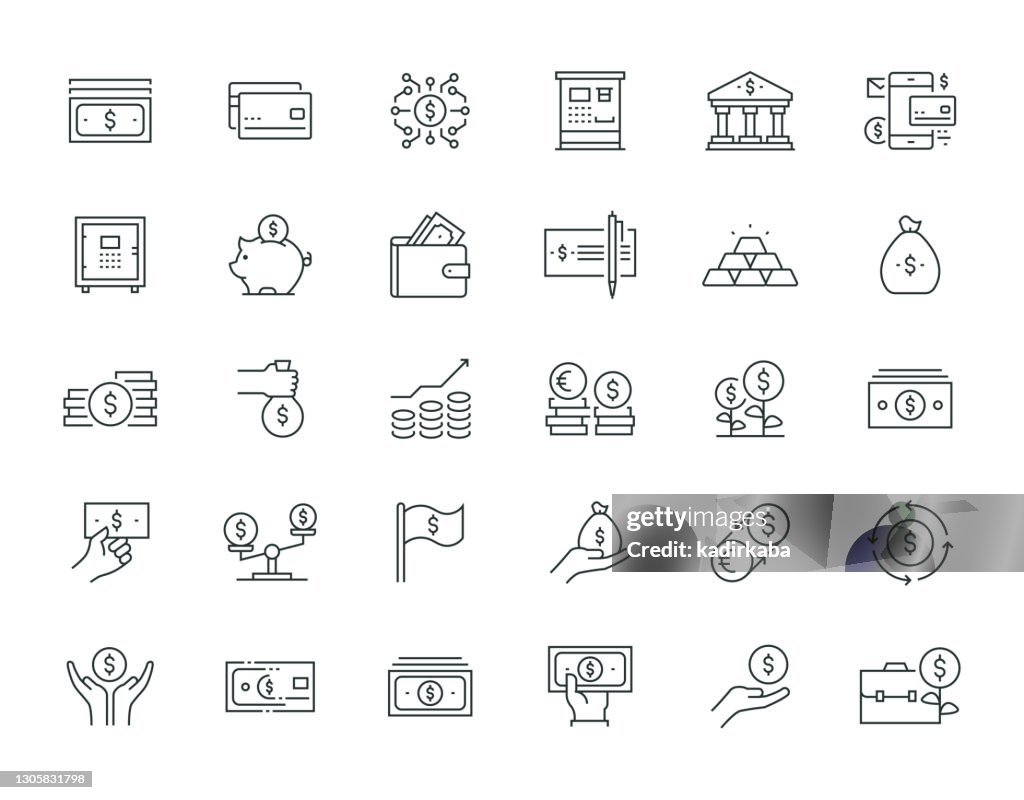 Money Thin Line Icon Set Series