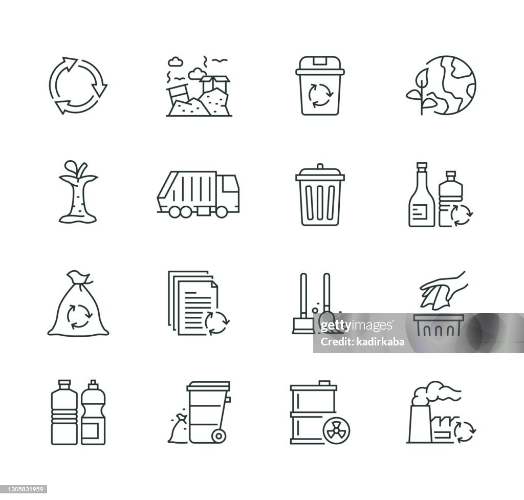 Garbage Elements Thin Line Icon Set Series
