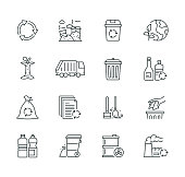 Garbage Elements Thin Line Icon Set Series