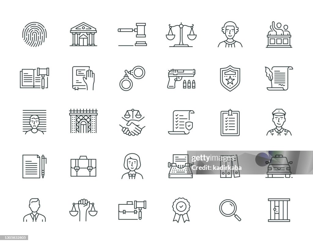 Law And Justice Thin Line Icon Set Serie