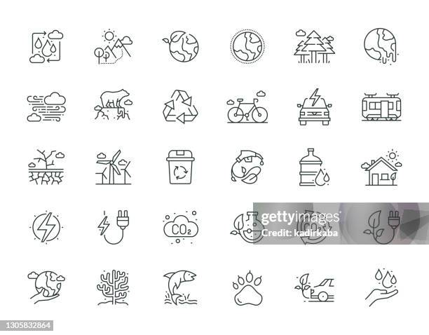 environment thin line icon set series - carbon neutrality stock illustrations