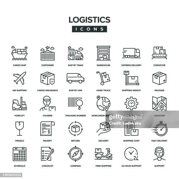logistics line icon set - freight-transportation stock illustrations