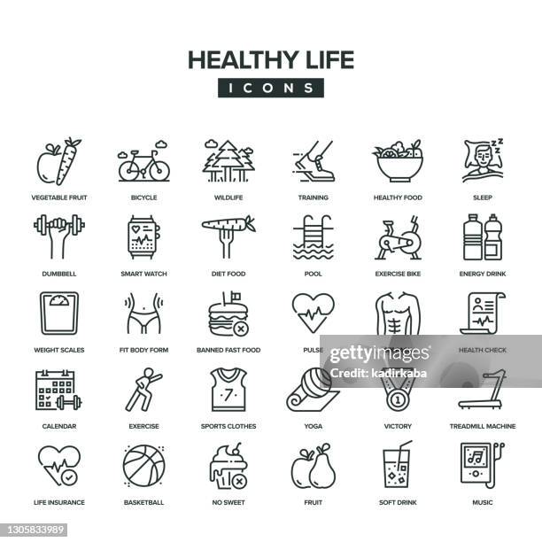 stockillustraties, clipart, cartoons en iconen met healthy life line pictogram set - healthy eating