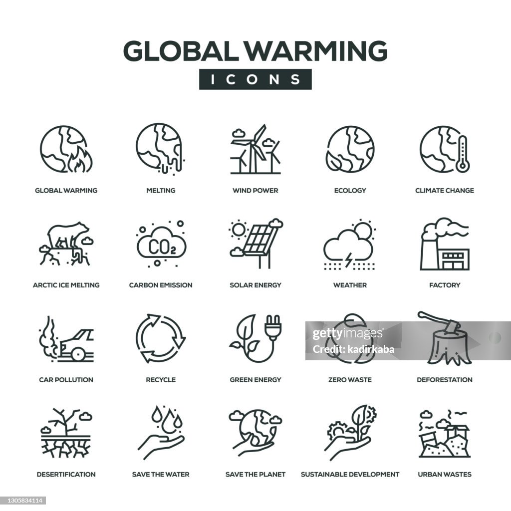 Global Warming Line Icon Set