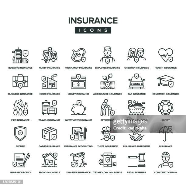 ilustrações de stock, clip art, desenhos animados e ícones de insurance line icon set - corretor de seguros