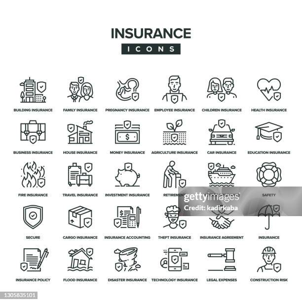 insurance line icon set - life insurance icons stock illustrations