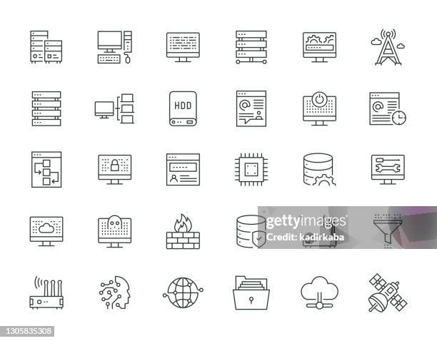 network technology thin line icon set series - communications tower editable stock illustrations