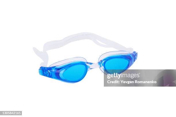 swimming goggles isolated on white background - occhialini da nuoto foto e immagini stock
