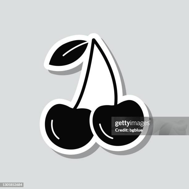 ilustraciones, imágenes clip art, dibujos animados e iconos de stock de cereza. icono de pegatina sobre fondo gris - cherry stickers