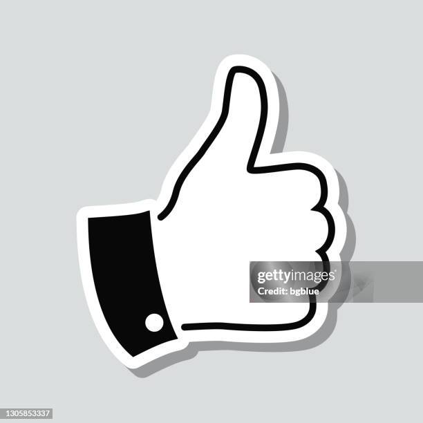 stockillustraties, clipart, cartoons en iconen met duim omhoog. de sticker van het pictogram op grijze achtergrond - thumbs up