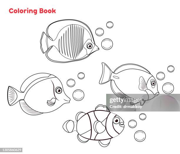 tropical fish coloring book - fish painting stock illustrations