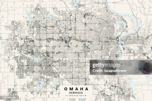 stockillustraties, clipart, cartoons en iconen met omaha, nebraska, de vectorkaart van de v.s. - nebraska v iowa