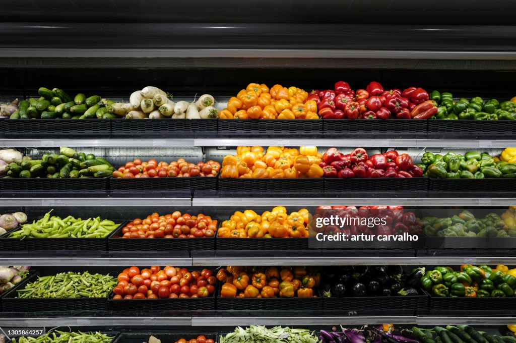 Supermarket organic vegetables shelf