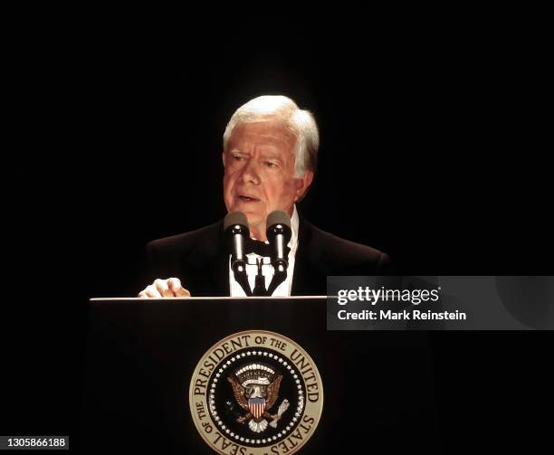 Former President James Carter addresses the Harry Truman Library Institute Legacy of Leadership Dinner at the National Building Museum. Washington,...