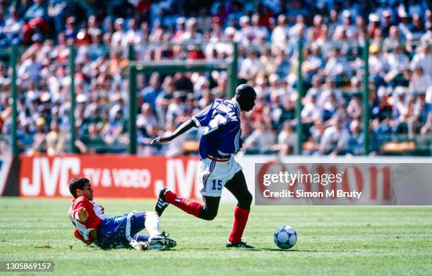 Lilian Thuram of France in action during the World Cup round of 16 match between France and Paraguay at the Stade Bollaert-Delelis on June 28, 1998...