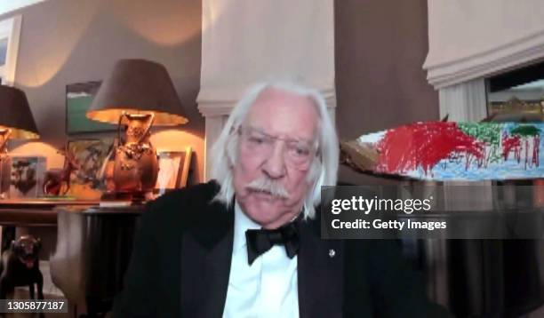 In this screengrab, Donald Sutherland accepts the Best Supporting Actor in a Limited Series or Movie Made for Television Award at the 26th Annual...