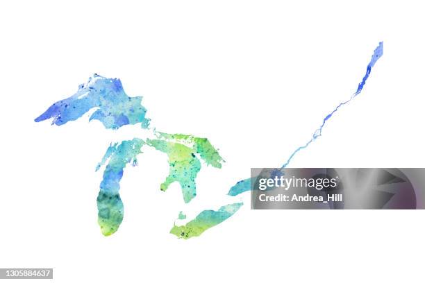 五大湖與聖勞倫斯柵格水彩地圖插圖 - lake erie 幅插畫檔、美工圖案、卡通及圖標